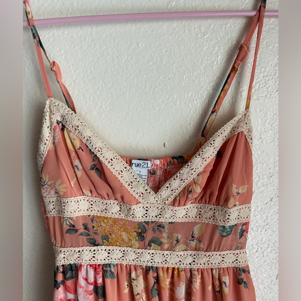 Rue21 Sundress Coral Asymmetrical Cute Floral Fun Small - Picture 4 of 8